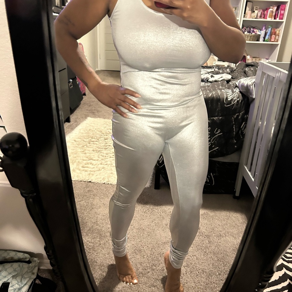 Fashion Nova Shimmering Silver Romper